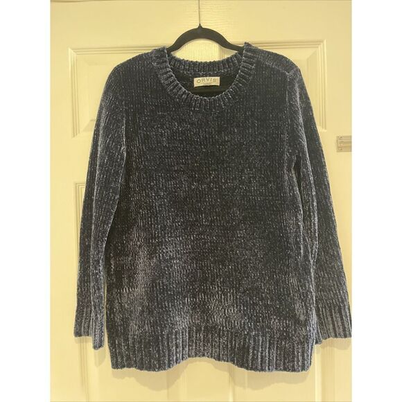Bundle Of 2 ORVIS Chenille Sweaters Navy BLUE & Mauve Size M  Cozy Super Soft - Picture 1 of 4